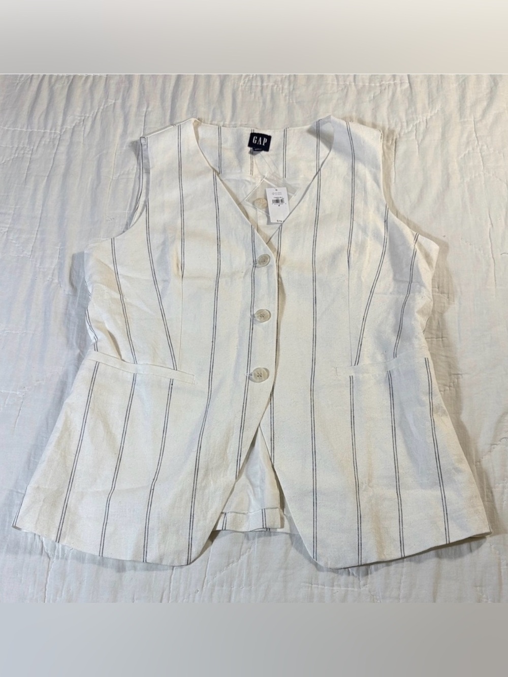 Gap Women’s White Pinstripe Linen-Blend Longline Vest Waistcoat Small NWT
